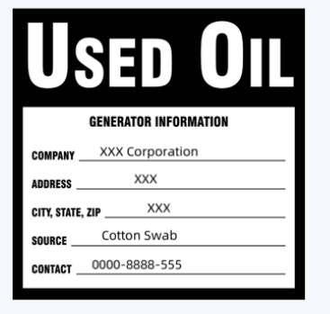 Brugt olie farligt affald label example.png